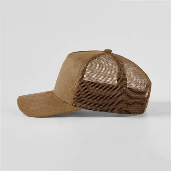 Blank Suede 5 Panel Mesh Trucker Hat