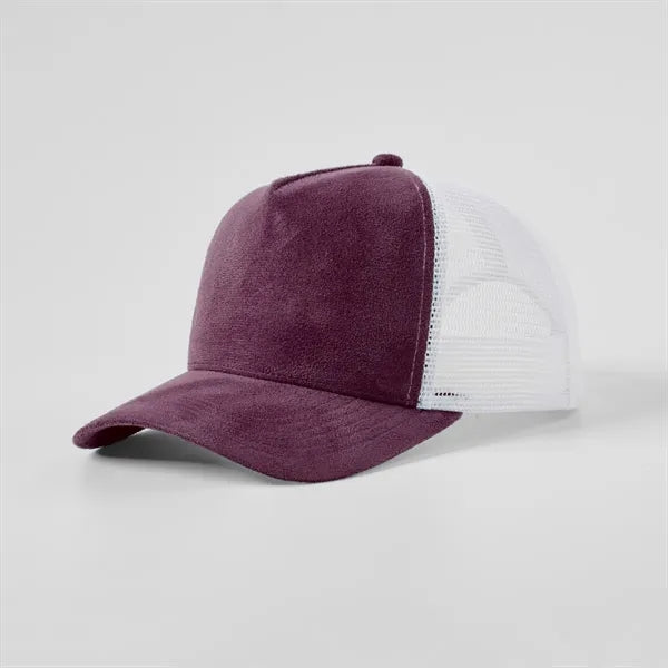 Blank Suede 5 Panel Mesh Trucker Hat