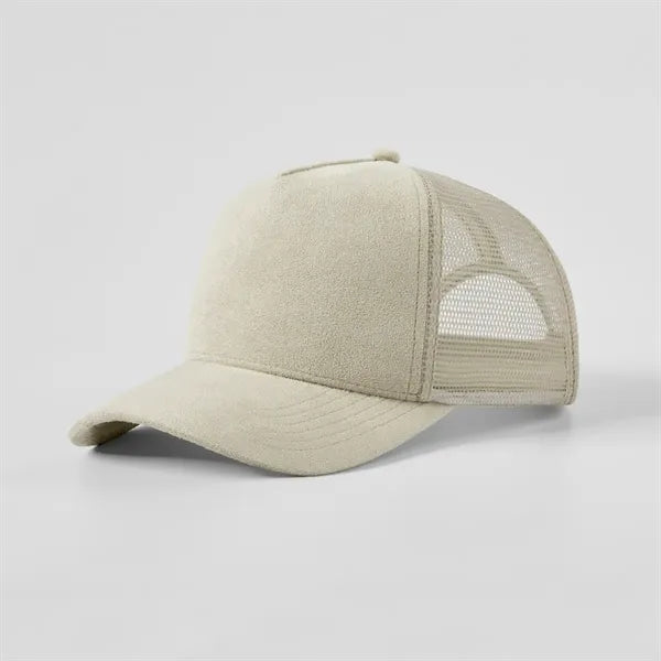 Blank Suede 5 Panel Mesh Trucker Hat