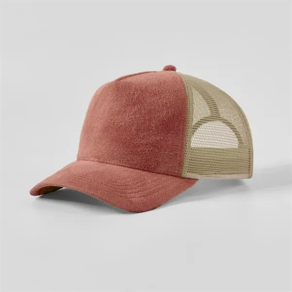 Blank Suede 5 Panel Mesh Trucker Hat
