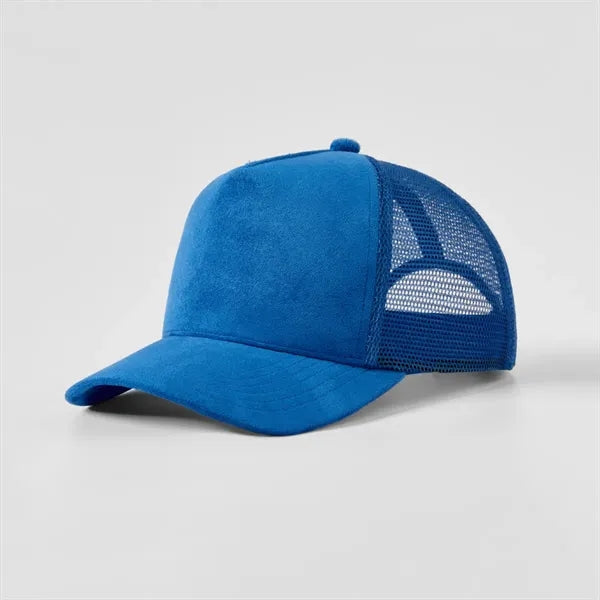Blank Suede 5 Panel Mesh Trucker Hat