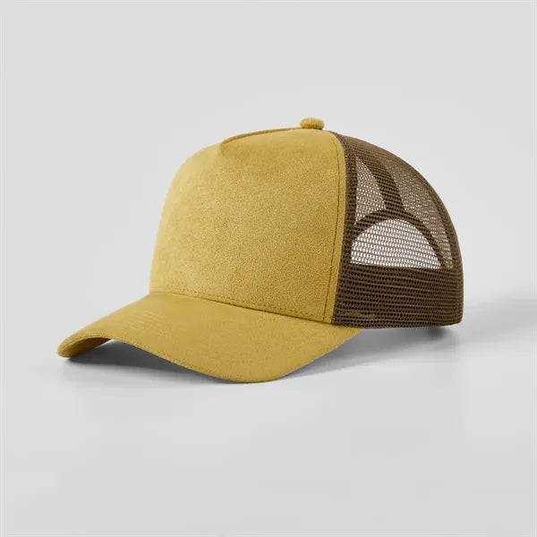 Blank Suede 5 Panel Mesh Trucker Hat