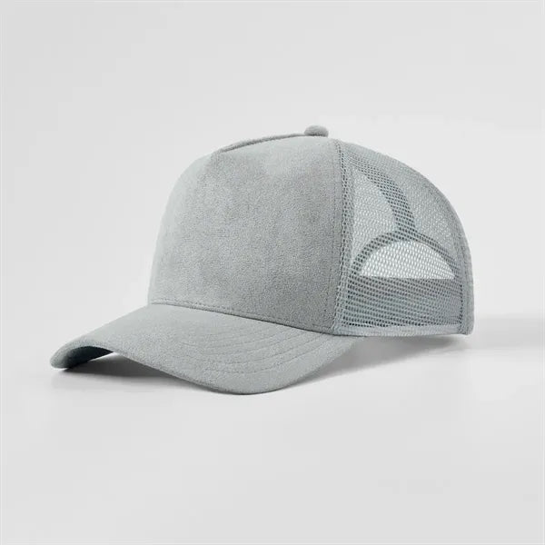 Blank Suede 5 Panel Mesh Trucker Hat