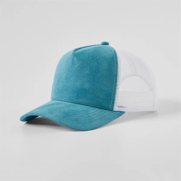 Blank Suede 5 Panel Mesh Trucker Hat