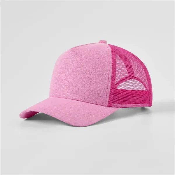 Blank Suede 5 Panel Mesh Trucker Hat