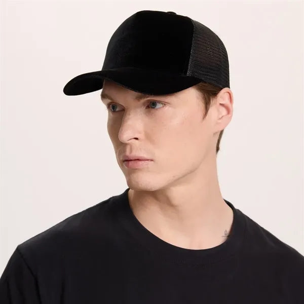 Blank Suede 5 Panel Mesh Trucker Hat