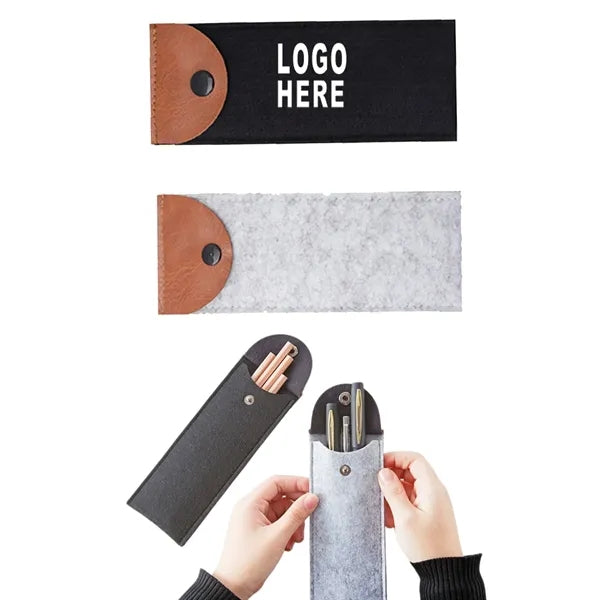 Felt Large Capacity Pencil Case Pen Pouch w/ Snap Button