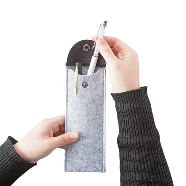 Felt Large Capacity Pencil Case Pen Pouch w/ Snap Button