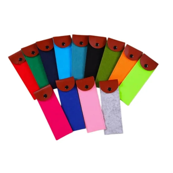 Felt Large Capacity Pencil Case Pen Pouch w/ Snap Button