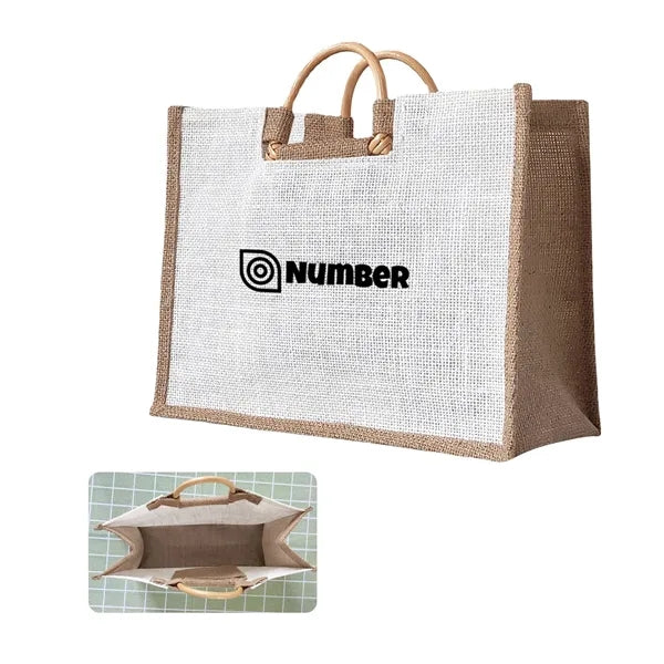Premium Jute Tote Bag W/ Cane Handles