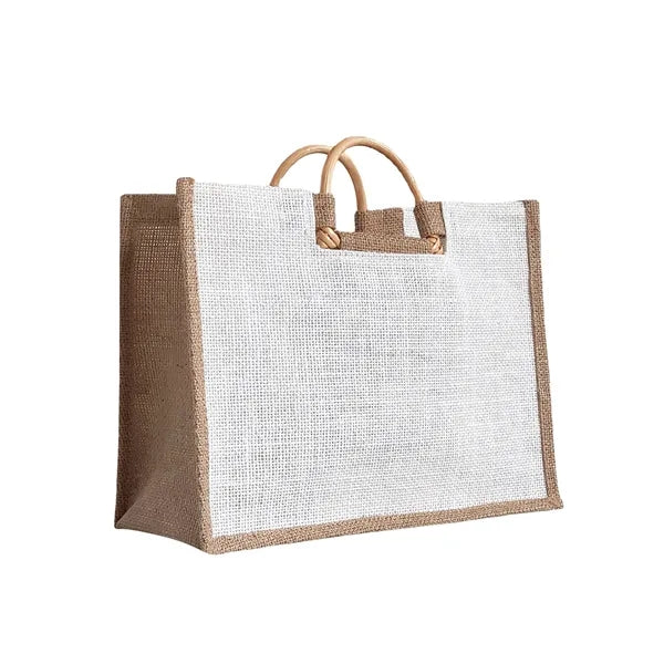Premium Jute Tote Bag W/ Cane Handles