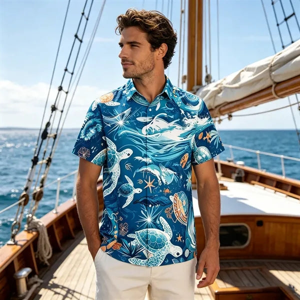 Dye Sublimation Short Sleeve Vacation Hawaiian Shirt