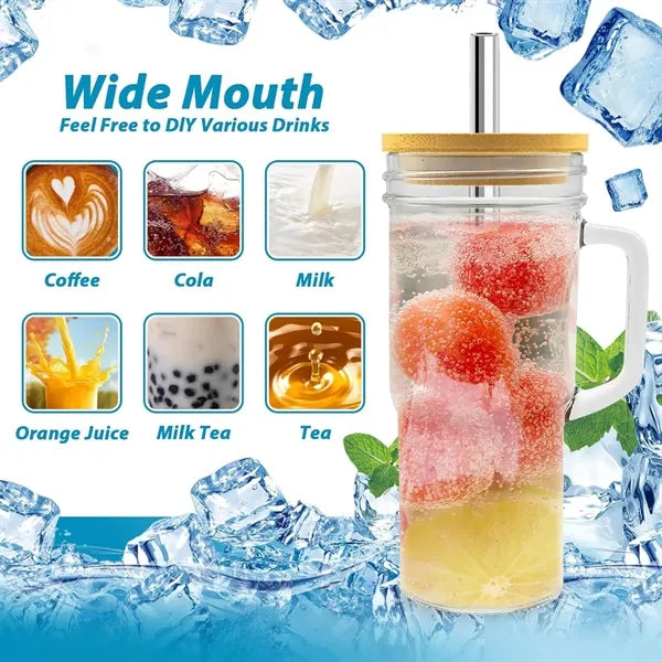 Large Capacity Bamboo Lid Mason Glass Straw Cup
