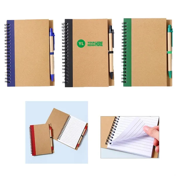 Kraft Paper Spiral Notebook w/Pen