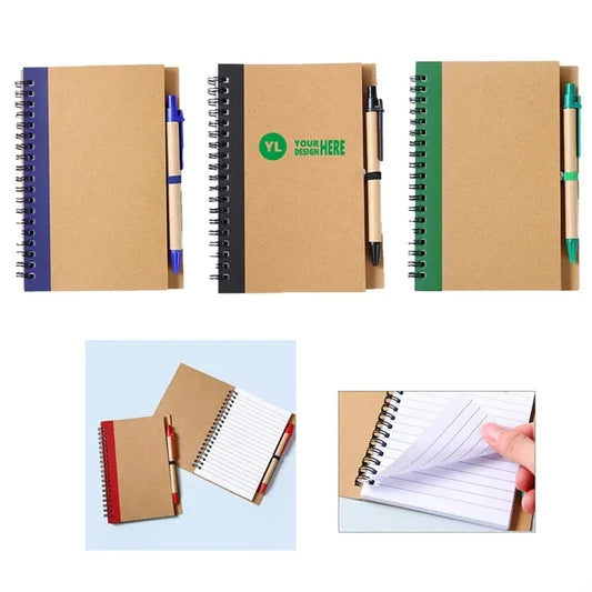 Kraft Paper Spiral Notebook w/Pen