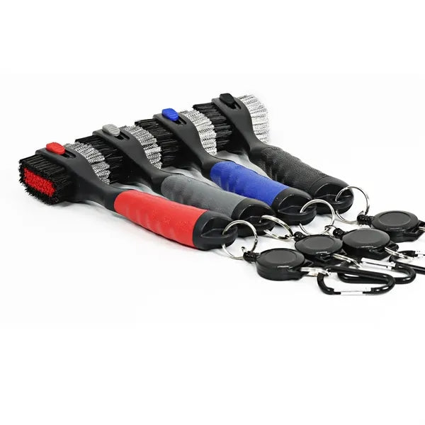 Retractable Golf Club Cleaner Brush with Carabiner and Spike