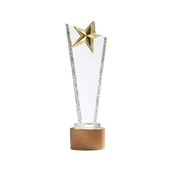 Creative Crystal Trophy With Solid Wood Engraving Award