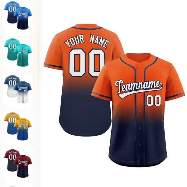 Ombre Gradient Full-Button Baseball Jersey