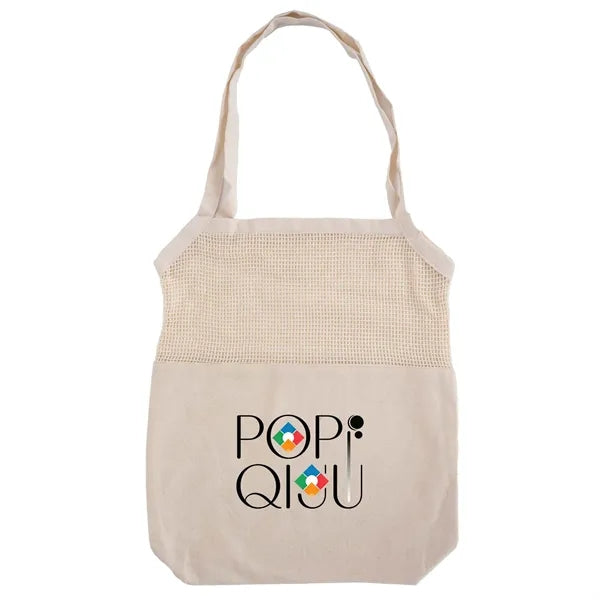 Cotton Canvas Mesh Beach Tote Bag
