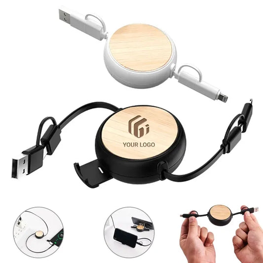 4 in 1 retractable bamboo multi charging cable for phone