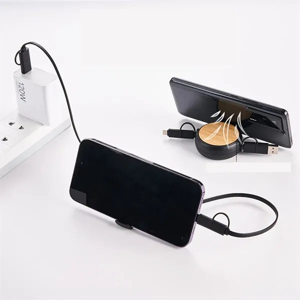 4 in 1 retractable bamboo multi charging cable for phone