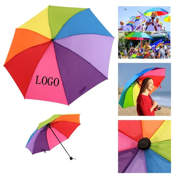 Creative Rainbow Tri Fold Sun Protection Umbrella
