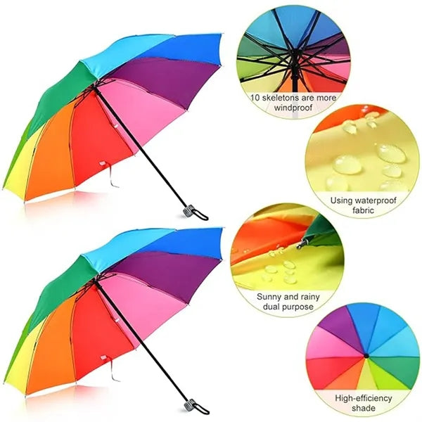 Creative Rainbow Tri Fold Sun Protection Umbrella