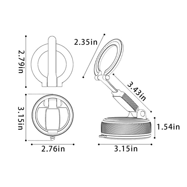 Vacuum suction adjustable magnetic car phone holder mount