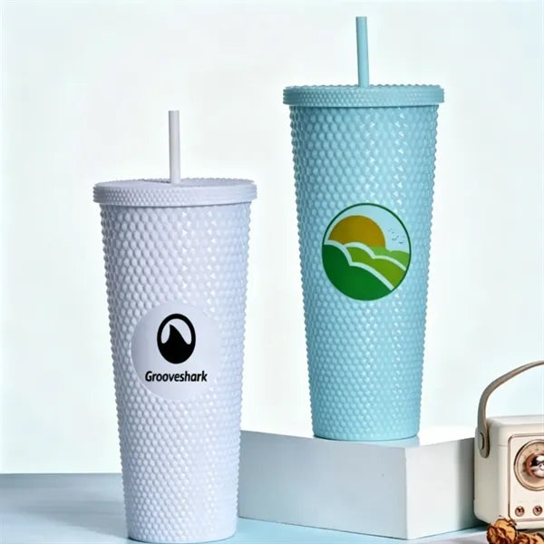 Large-Capacity Plastic Cup with Straw