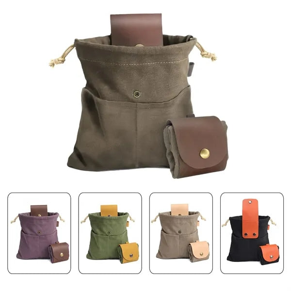 Outdoor Camping Foraging Leather Canvas Collapsible Bag
