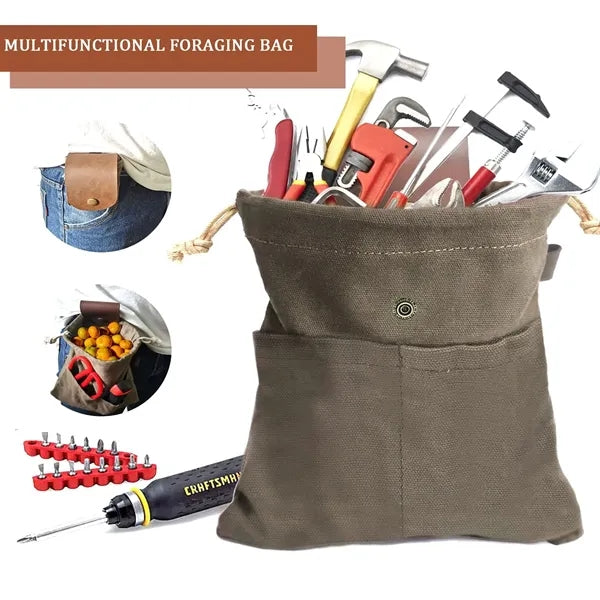 Outdoor Camping Foraging Leather Canvas Collapsible Bag