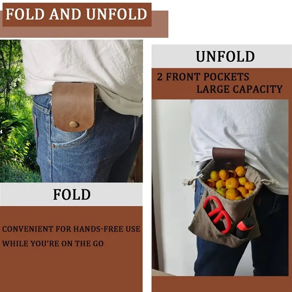 Outdoor Camping Foraging Leather Canvas Collapsible Bag