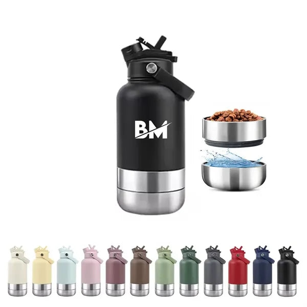 3-in-1 Pet Travel Water Bottle 32oz Stainless Steel - Print