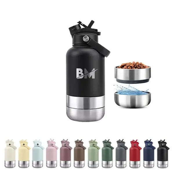 3-in-1 Pet Travel Water Bottle 32oz Stainless Steel - Laser