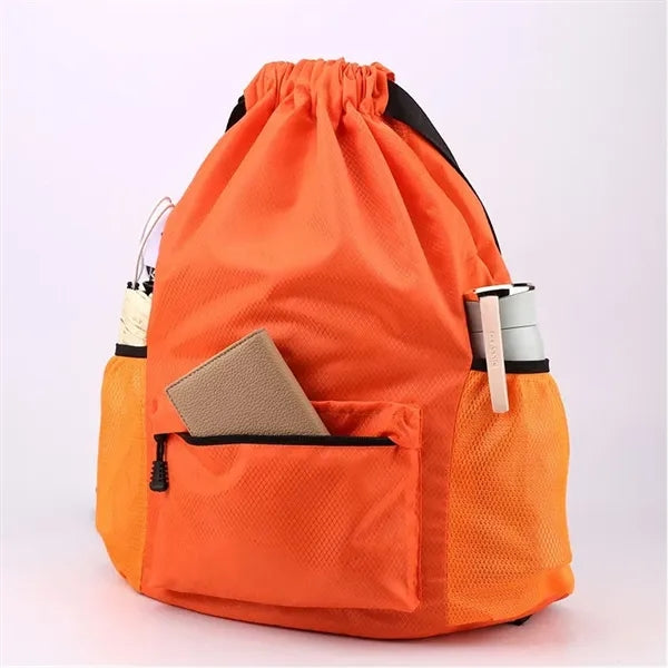 Waterproof Drawstring Backpack with Mesh Sides - Large Sport