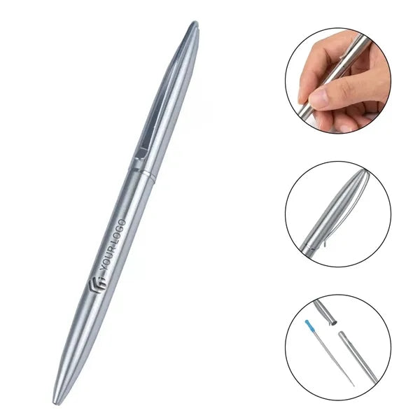 Metal detectable black/blue ballpoint pen with pocket clip
