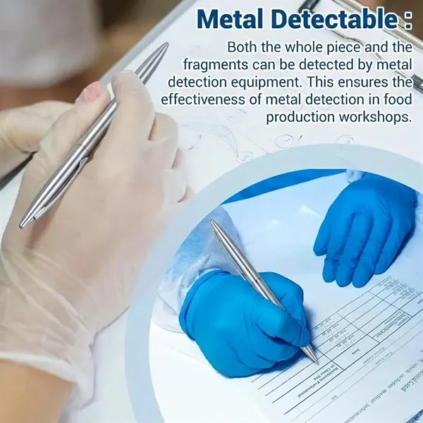 Metal detectable black/blue ballpoint pen with pocket clip