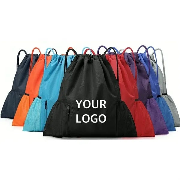 Waterproof Drawstring Backpack w/ Front Zipper & Mesh Pocket