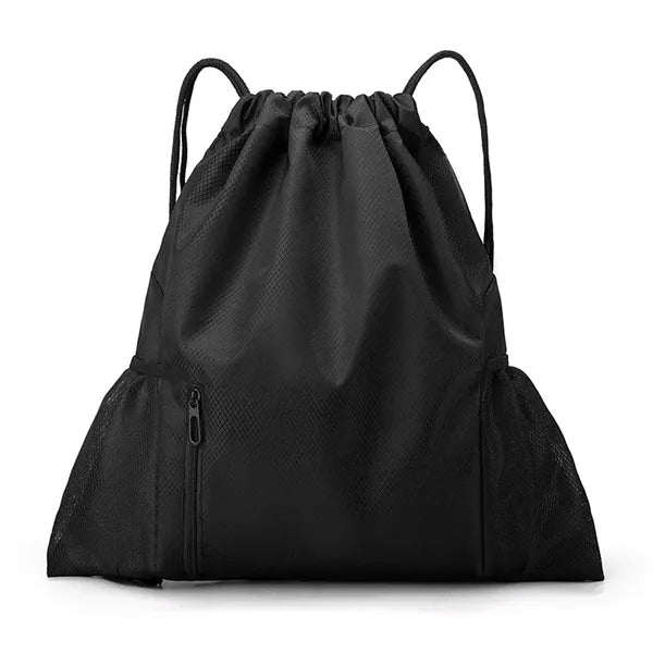 Waterproof Drawstring Backpack w/ Front Zipper & Mesh Pocket