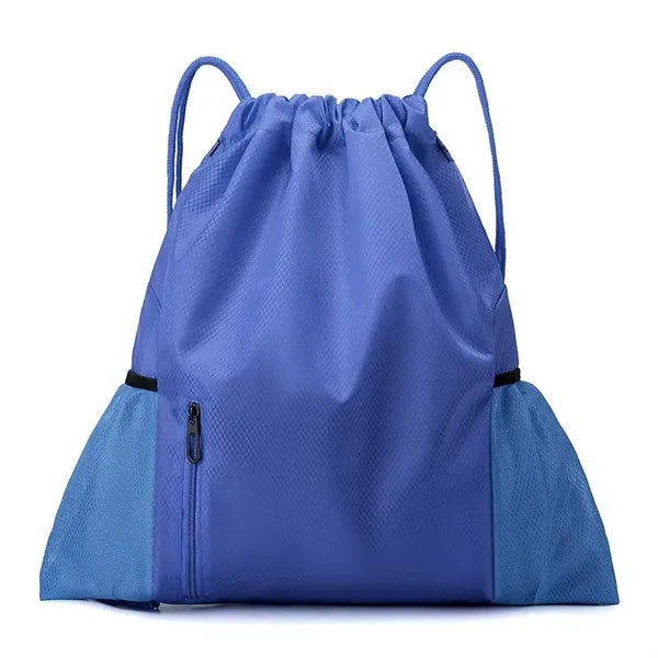 Waterproof Drawstring Backpack w/ Front Zipper & Mesh Pocket