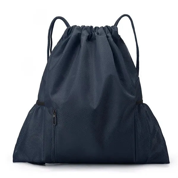 Waterproof Drawstring Backpack w/ Front Zipper & Mesh Pocket