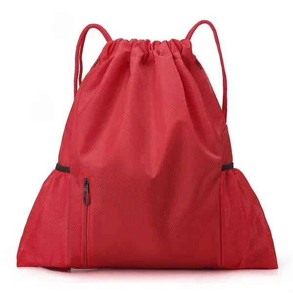 Waterproof Drawstring Backpack w/ Front Zipper & Mesh Pocket