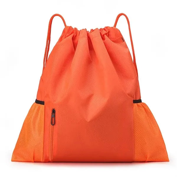 Waterproof Drawstring Backpack w/ Front Zipper & Mesh Pocket