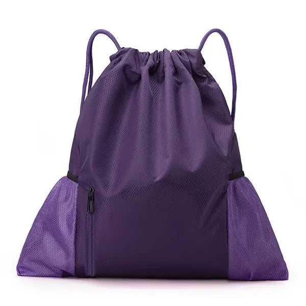 Waterproof Drawstring Backpack w/ Front Zipper & Mesh Pocket