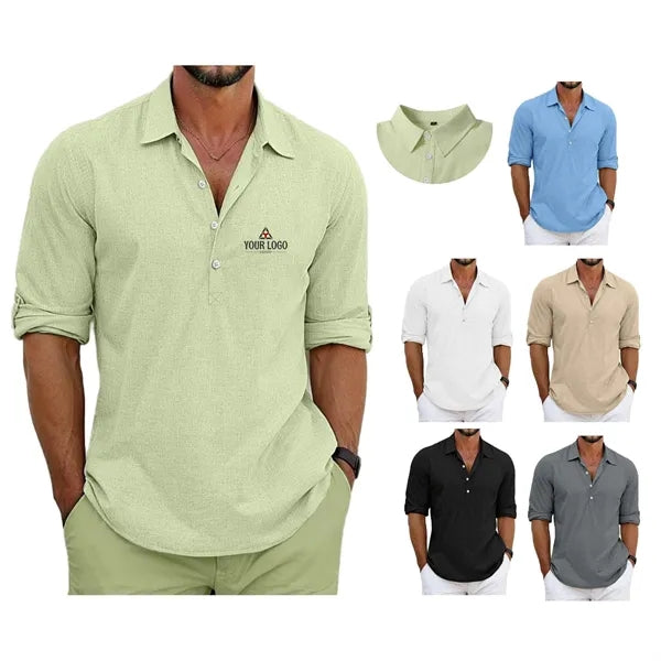 Men's Cotton-Linen Blend Short-Sleeve Shirt
