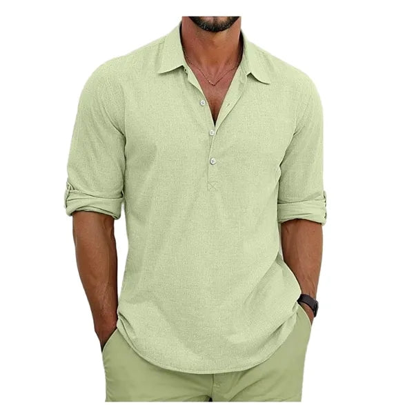 Men's Cotton-Linen Blend Short-Sleeve Shirt