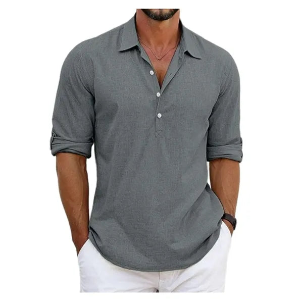 Men's Cotton-Linen Blend Short-Sleeve Shirt