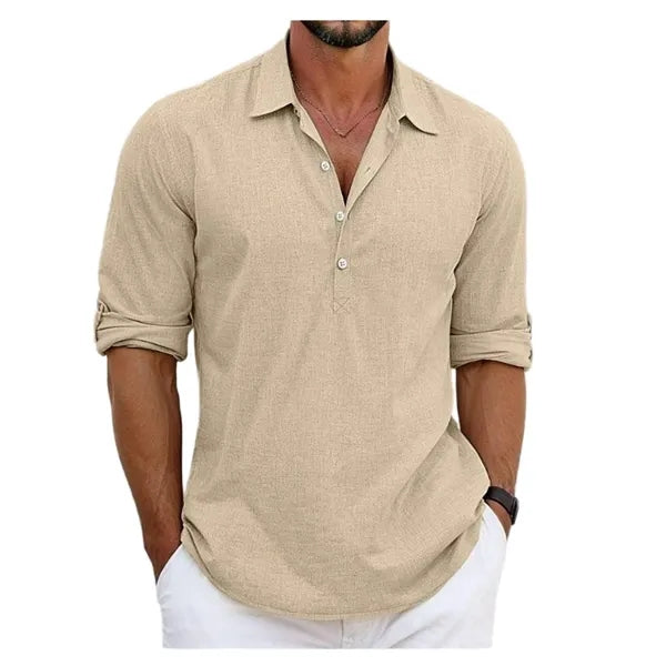 Men's Cotton-Linen Blend Short-Sleeve Shirt