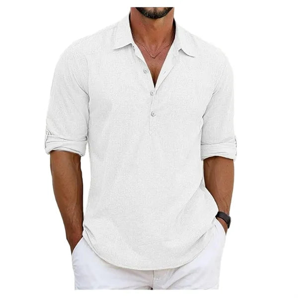 Men's Cotton-Linen Blend Short-Sleeve Shirt