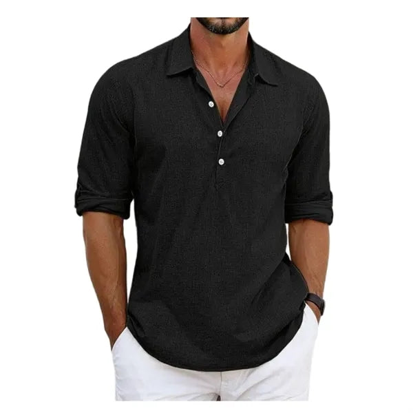 Men's Cotton-Linen Blend Short-Sleeve Shirt